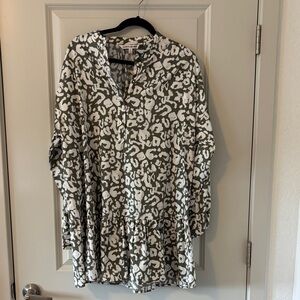 Elizabeth and James Olive and White Patterned dress